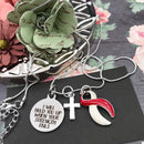 Red & White Ribbon - I Will Hold You Up When Your Strength Fails Necklace - Rock Your Cause Jewelry