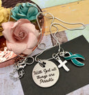 Teal Ribbon Necklace - With God All Things Are Possible - Rock Your Cause Jewelry