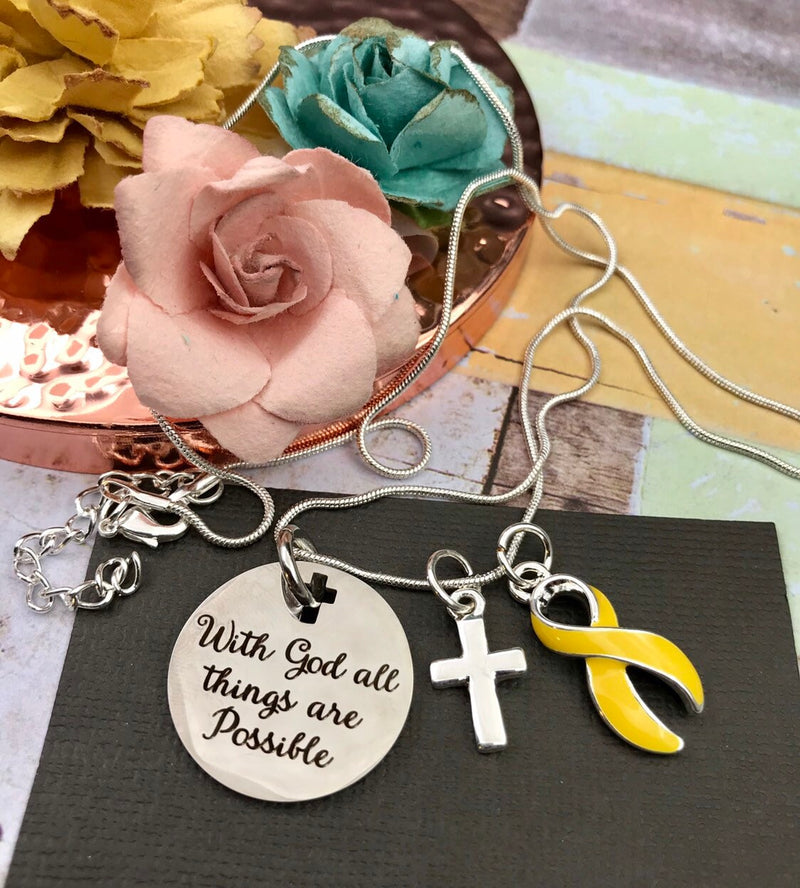 Yellow Ribbon Necklace - With God All Things Are Possible - Rock Your Cause Jewelry