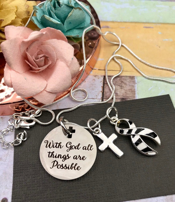 Zebra Ribbon Necklace - With God All Things are Possible - Rock Your Cause Jewelry