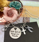 ALS / Blue & White Striped Ribbon Encouragement Necklace - With God All Things are Possible - Rock Your Cause Jewelry