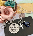 Dark Navy Blue Ribbon Necklace - With God All Things are Possible - Rock Your Cause Jewelry