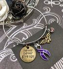 Purple Ribbon Hero Charm Bracelet - Never Never Give Up - Rock Your Cause Jewelry