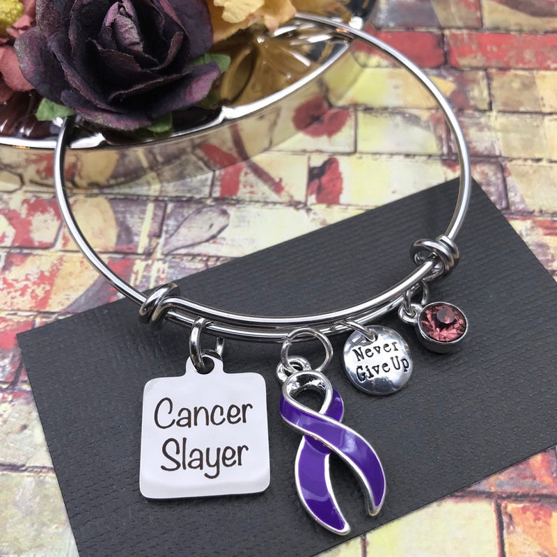 Purple Ribbon Cancer Slayer Charm Bracelet - Rock Your Cause Jewelry