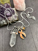 Peach Ribbon Healing Quartz Crystal Necklace - Endometrial / Uterine Cancer Survivor Awareness - Rock Your Cause Jewelry