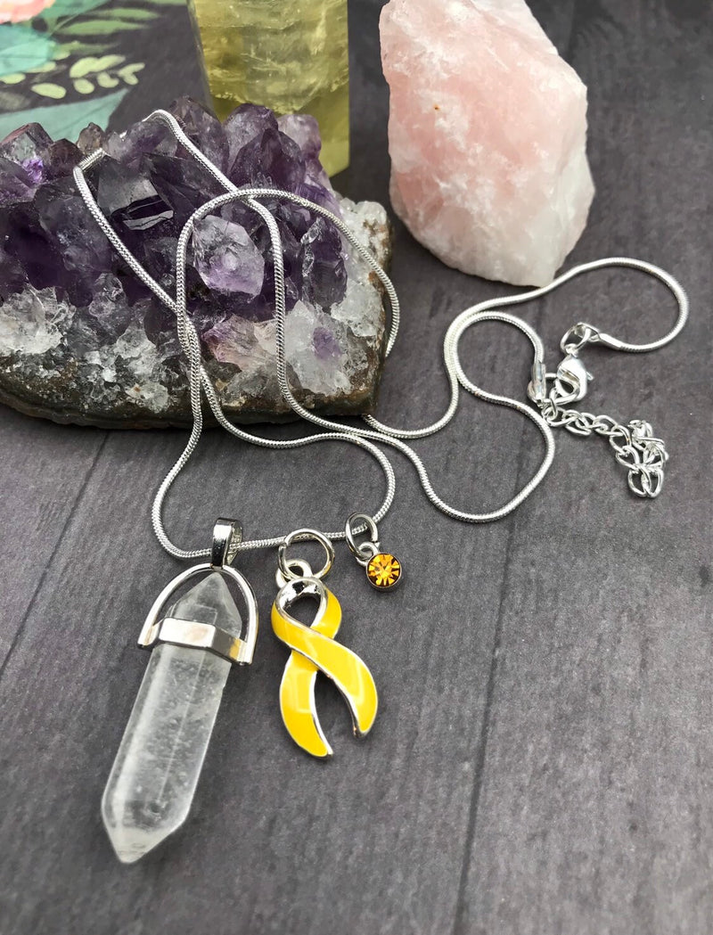 Yellow Ribbon Healing Quartz Crystal Necklace - Rock Your Cause Jewelry