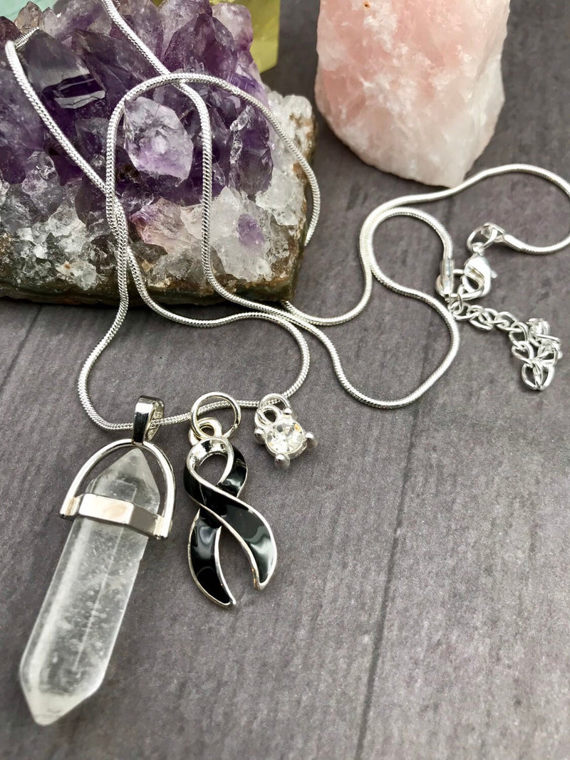 Black Ribbon Healing Quartz Crystal Pendant Necklace - Rock Your Cause Jewelry