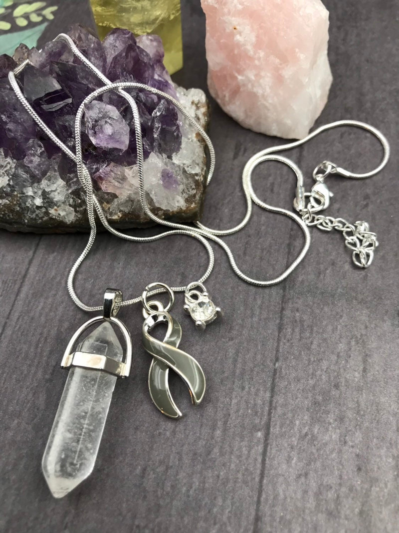 Gray (Grey) Ribbon Healing Quartz Crystal Necklace - Rock Your Cause Jewelry