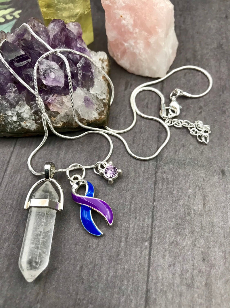 Blue & Purple Ribbon Healing Quartz Crystal Necklace - Rock Your Cause Jewelry