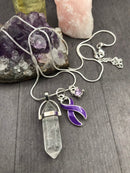 Purple Ribbon Healing Crystal Quartz Necklace - Rock Your Cause Jewelry