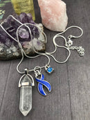 Periwinkle Ribbon Necklace - Healing Clear Quartz Pendant - Rock Your Cause Jewelry