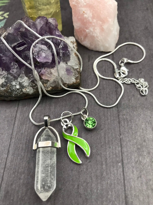 Lime Ribbon Healing Quartz Crystal Necklace - Rock Your Cause Jewelry