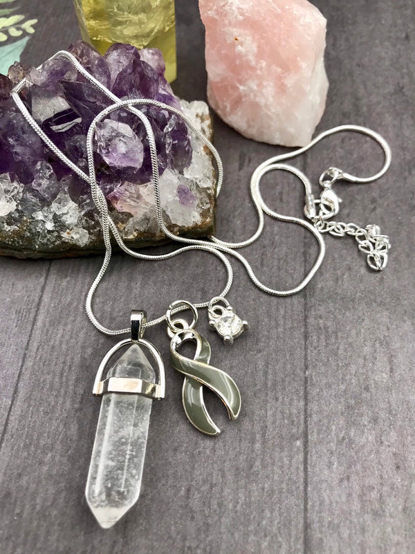 Gray (Grey) Ribbon Healing Quartz Crystal Necklace - Rock Your Cause Jewelry