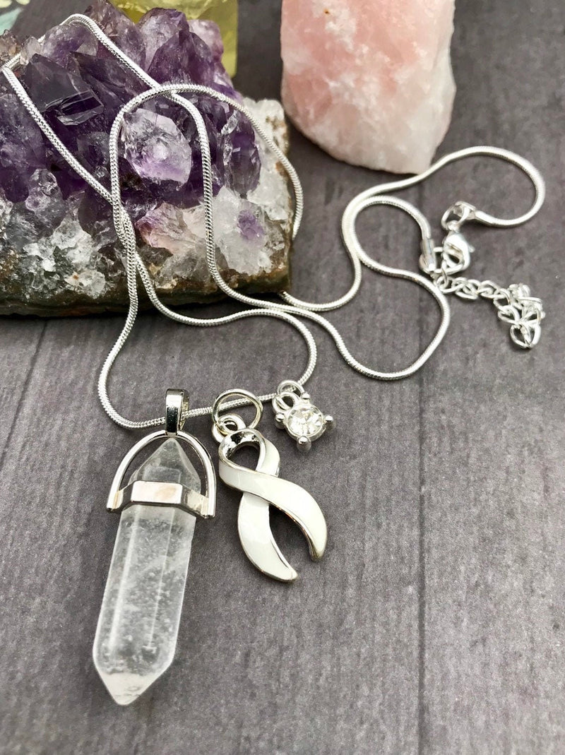 White Ribbon Healing Crystal Quartz Necklace - Rock Your Cause Jewelry