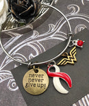 Red & White Ribbon Hero Charm Bracelet - Never Never Give Up - Rock Your Cause Jewelry