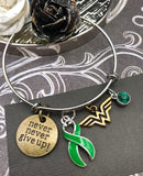 Green Ribbon Hero Charm Bracelet – Never Never Give Up - Rock Your Cause Jewelry