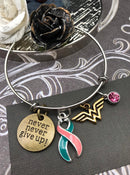 Pink & Teal (Previvor) Ribbon - Never Never Give Up Bracelet - Rock Your Cause Jewelry