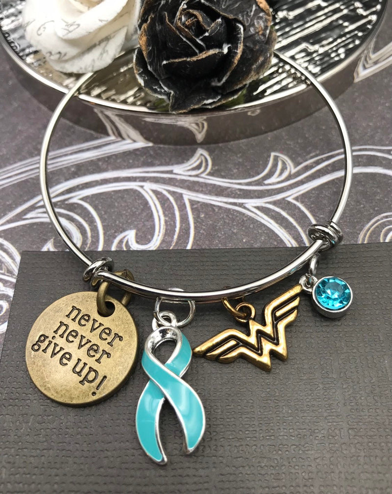 Light Blue Ribbon - Never Ever Give Up Encouragement Bracelet - Rock Your Cause Jewelry