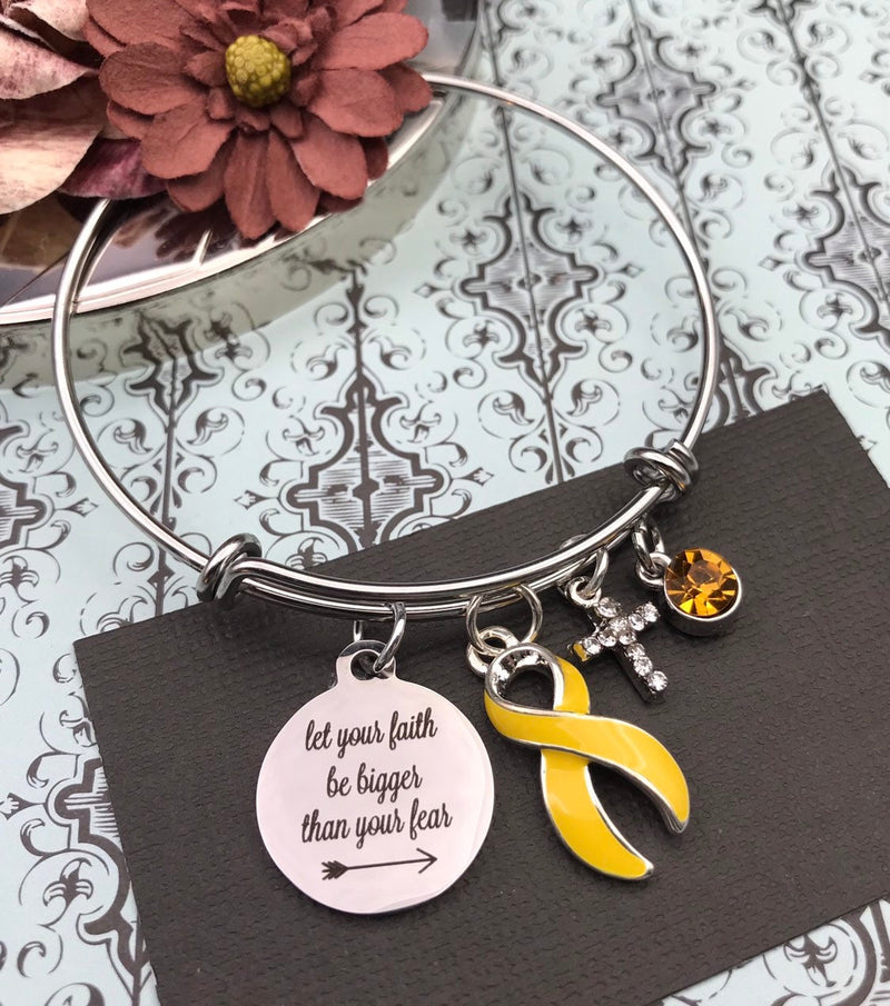 Yellow Ribbon Charm Bracelet - Let Your Faith be Bigger than Your Fear - Rock Your Cause Jewelry