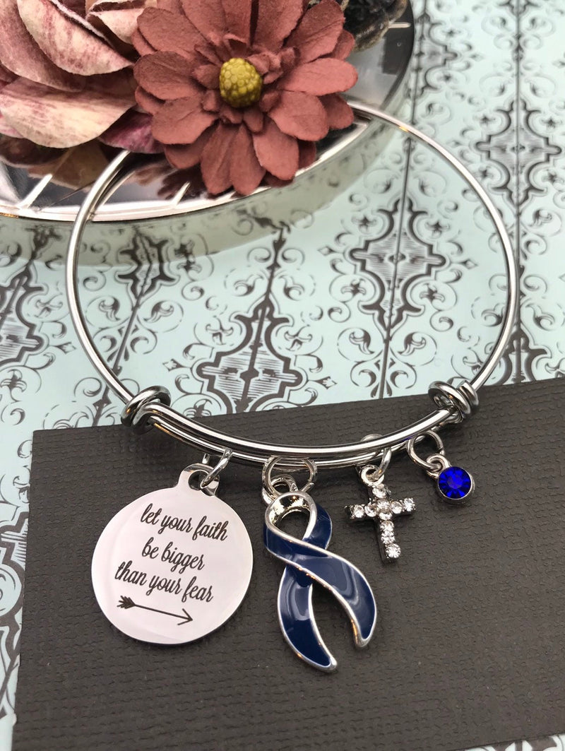 Dark Navy Blue Ribbon Bracelet - Let Your Faith Be Bigger Than Your Fear - Rock Your Cause Jewelry