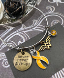 Gold Ribbon Hero Charm Bracelet - Never Never Give Up - Rock Your Cause Jewelry