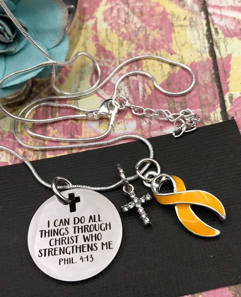 Gold Ribbon Necklace - I Can Do All Things Through Christ Who Strengthens Me - Rock Your Cause Jewelry