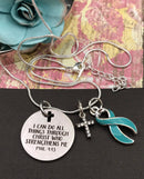 Light Blue Ribbon Necklace -  I Can Do All Things Through Christ - Rock Your Cause Jewelry