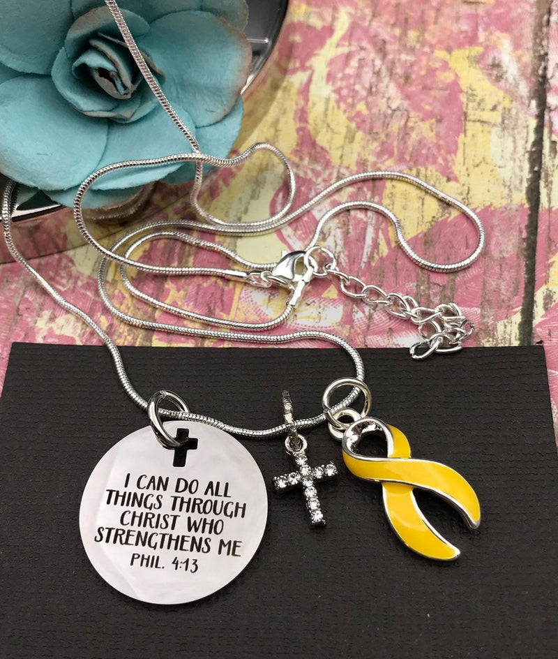 Yellow Ribbon Necklace - I Can Do All Things Through Christ Who Strengthens Me - Rock Your Cause Jewelry