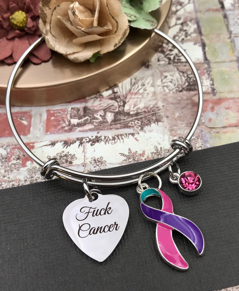 Pink Purple Teal (Thyroid Cancer) Ribbon - Total Badass - Boxing Glove –  Rock Your Cause Jewelry