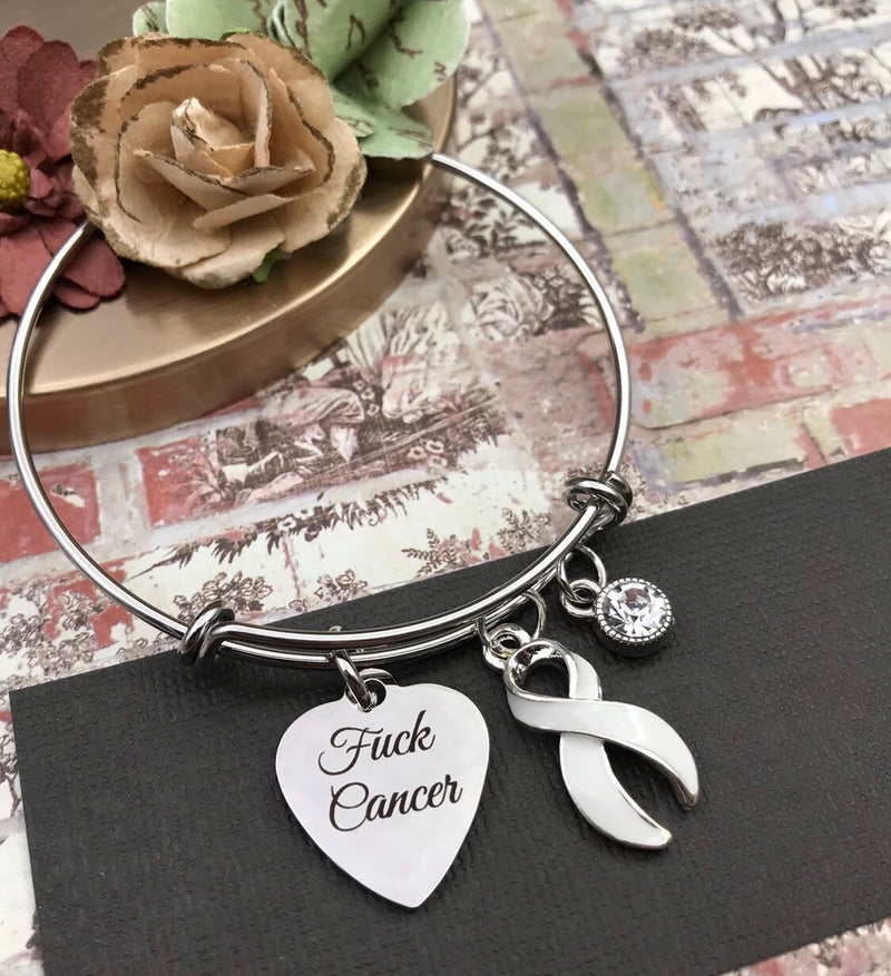 White Ribbon Charm Bracelet - F*** (Expletive) Cancer - Rock Your Cause Jewelry