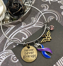 Blue & Purple Ribbon Hero Charm Bracelet - Never Never Give Up - Rock Your Cause Jewelry