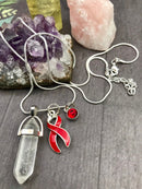 Red Ribbon Necklace Health Energy Quartz Crystal Necklace - Rock Your Cause Jewelry