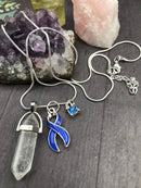 Periwinkle Ribbon Necklace - Healing Clear Quartz Pendant - Rock Your Cause Jewelry