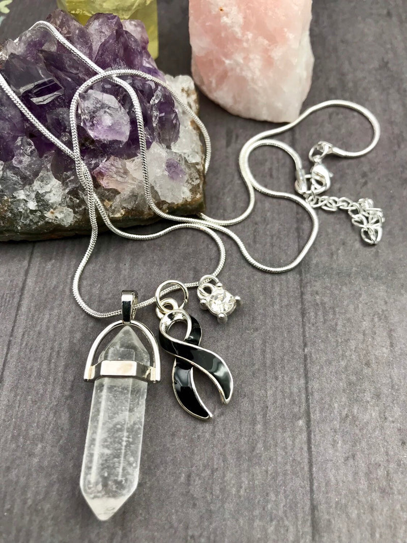 Black Ribbon Healing Quartz Crystal Pendant Necklace - Rock Your Cause Jewelry