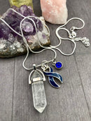 Dark Navy Blue Ribbon Healing Crystal Quartz Necklace - Rock Your Cause Jewelry