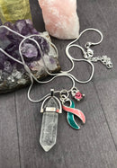 Pink & Teal (Previvor) Ribbon - Healing Quartz Crystal Pendant Necklace - Rock Your Cause Jewelry