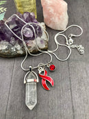 Red Ribbon Necklace Health Energy Quartz Crystal Necklace - Rock Your Cause Jewelry