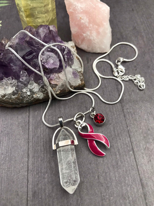 Burgundy Ribbon Healing Crystal Quartz Necklace - Rock Your Cause Jewelry
