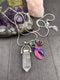 Pink Purple Teal (Thyroid Cancer) Ribbon Necklace - Healing Clear Quartz Crystal Pendant / Reiki - Rock Your Cause Jewelry