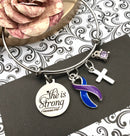 Blue & Purple Ribbon - She is Strong / Proverbs 34:25 Charm Bracelet - Rock Your Cause Jewelry