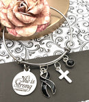 Black Ribbon Charm Bracelet - She Is Strong - Rock Your Cause Jewelry