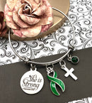 Green Ribbon Charm Bracelet - She is Strong Encouragement Gift - Rock Your Cause Jewelry