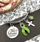 Lime Green Ribbon Charm Bracelet - She is Strong / Proverbs 34:25 - Rock Your Cause Jewelry