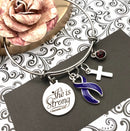 Violet Purple Ribbon Charm Bracelet - She is Strong / Proverbs 34:25 - Rock Your Cause Jewelry