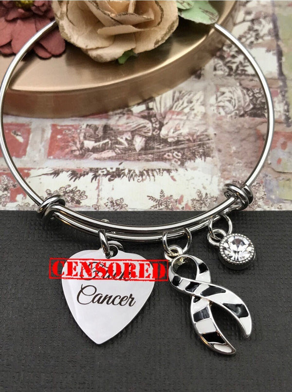 Zebra Ribbon F*** Cancer Bracelet (Expletive) - Rock Your Cause Jewelry