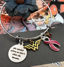 Burgundy Ribbon Charm Bracelet - She Needed A Hero So That's What She Became - Rock Your Cause Jewelry