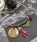 Burgundy Ribbon Hero Charm Bracelet - Never Never Give Up - Rock Your Cause Jewelry