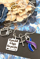 Blue & Purple Ribbon - Let Your Faith be Bigger Than Your Fear Necklace - Rock Your Cause Jewelry