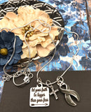 Gray (Grey) Ribbon Necklace  - Let Your Faith Be Bigger Than Your Fear - Rock Your Cause Jewelry