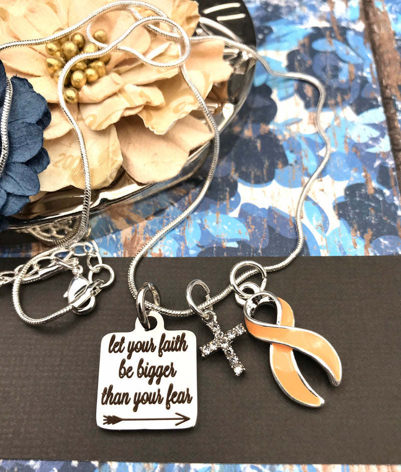 Peach Ribbon Necklace - Let Your Faith be Bigger Than Your Fear - Rock Your Cause Jewelry